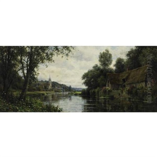 A Cottage Along A River Oil Painting by Louis Aston Knight