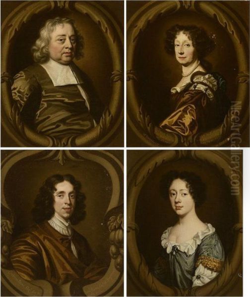 Portraits Of William Glanville; His Wife Francis Glanville; And Their Daughter; Winifred Glanville And Her Half-brother Carleton Stone Oil Painting by Charles Beale