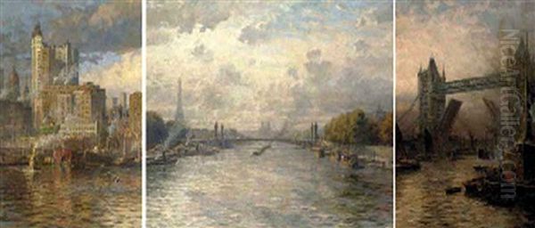 The Giant Cities: London, New York And Paris (triptych) Oil Painting by Louis Aston Knight