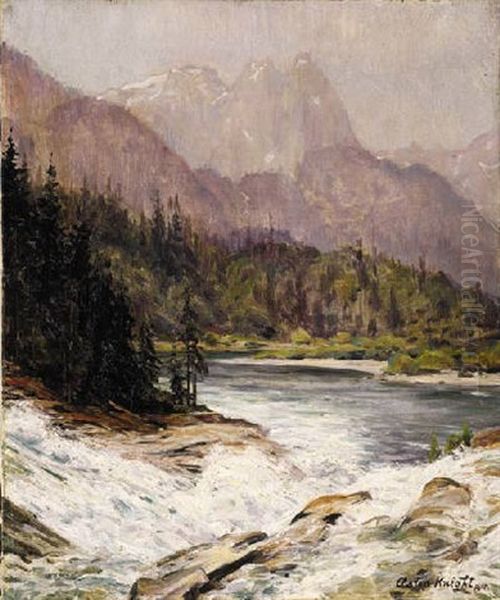 Mount Index From Sunset Falls Oil Painting by Louis Aston Knight