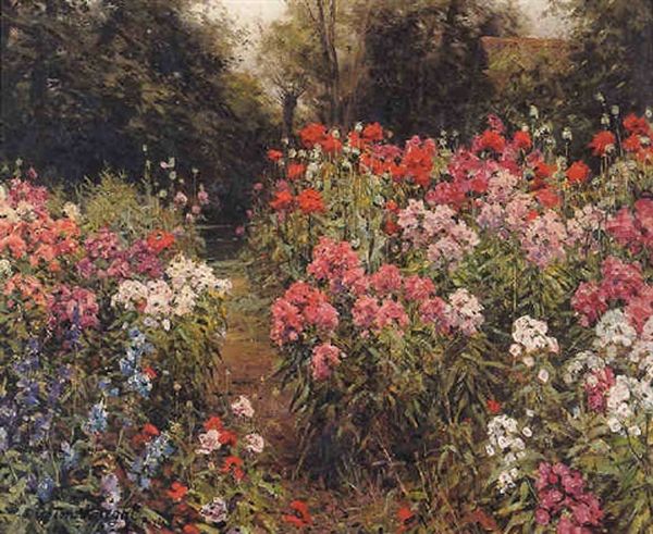 A Flower Garden Oil Painting by Louis Aston Knight