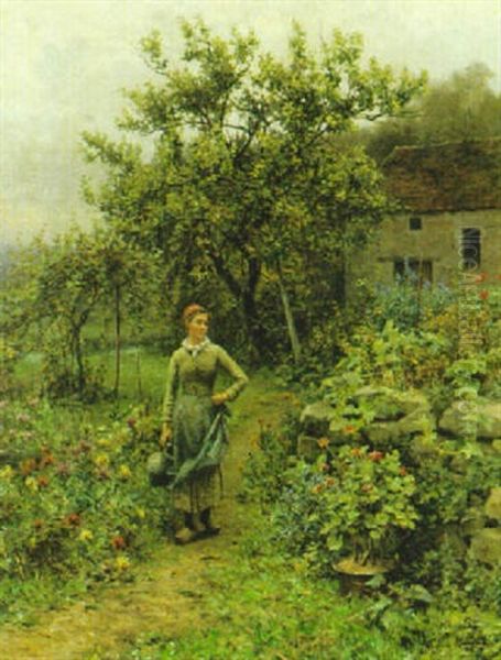 Kvinna I Blomstrande Tradgard Oil Painting by Louis Aston Knight