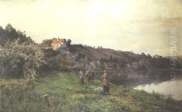 Vue De Rolleboise, Animee De Personnages Oil Painting by Louis Aston Knight