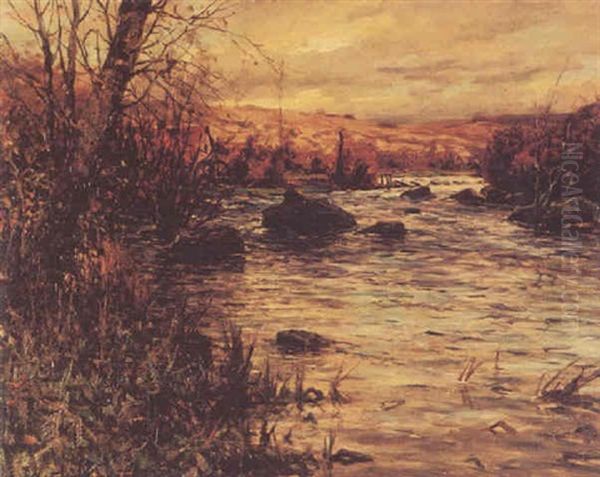 Autumn Stream With Cottage Oil Painting by Louis Aston Knight