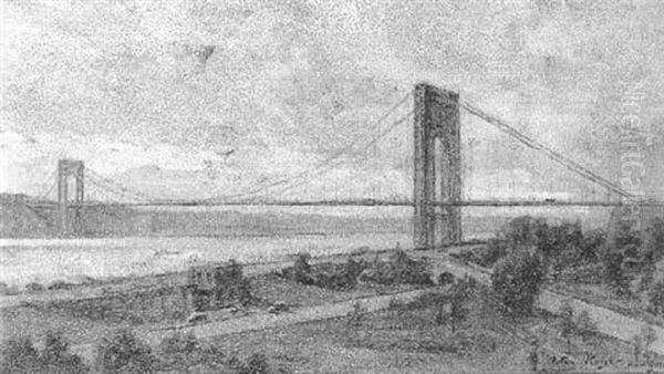 The George Washington Bridge Seen From The Upper West Side Oil Painting by Louis Aston Knight