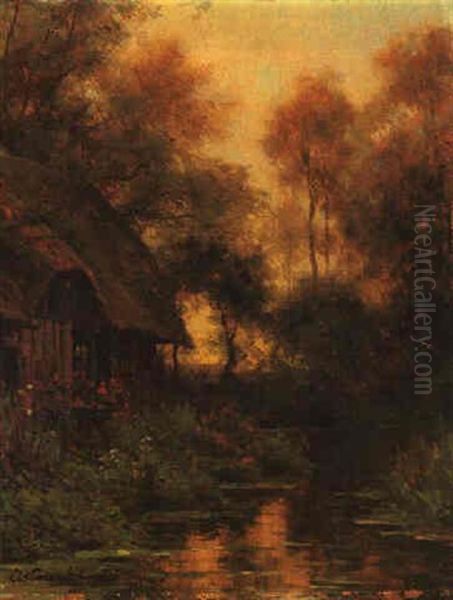 Cottage Along A Quiet River Oil Painting by Louis Aston Knight