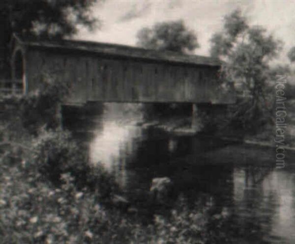 Covered Bridge Over A River In Springtime Oil Painting by Louis Aston Knight