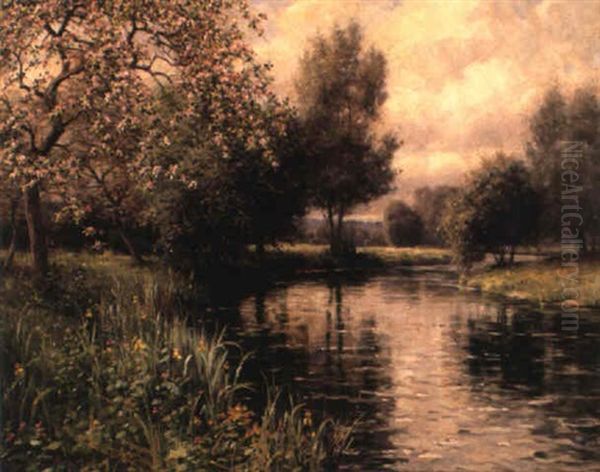 River Landscape With Apple Blossoms Oil Painting by Louis Aston Knight