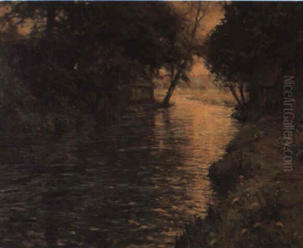 Cottages Along The River Oil Painting by Louis Aston Knight