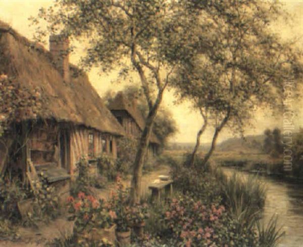 Cottages Beside A River Oil Painting by Louis Aston Knight