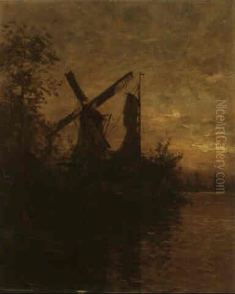 Moulin En Hollande Oil Painting by Louis Aston Knight