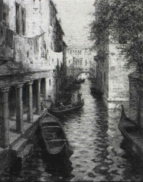 Venetian Canal Oil Painting by Louis Aston Knight