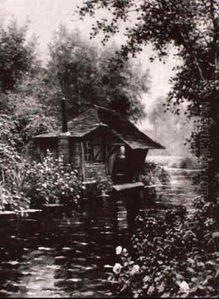 Cottage Beside A Stream Oil Painting by Louis Aston Knight