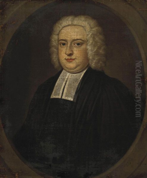 Portrait Of A Gentleman, Bust-length, In A Black Coat, Feigned Oval Oil Painting by Mary Beale