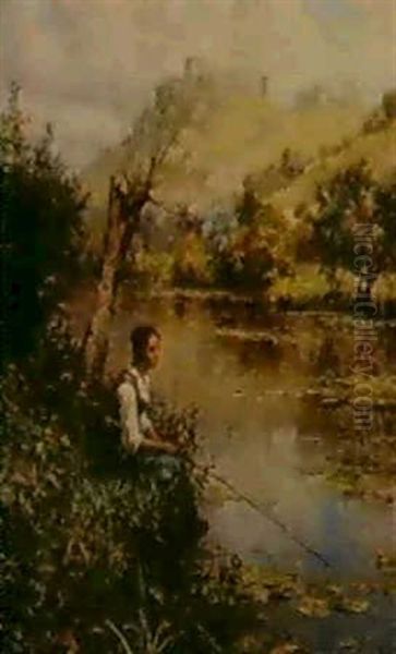 Woman Fishing Oil Painting by Louis Aston Knight