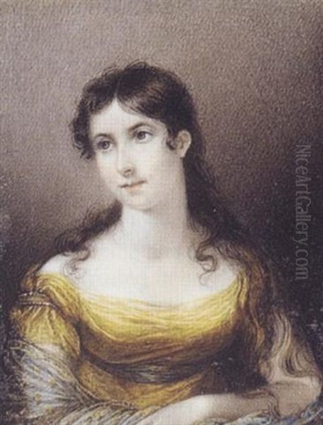 Fanny, Lady Ponsonby, Wearing Decollete Yellow Dress With Grey Waistband And Lace Shawl Oil Painting by Mary Anne Knight