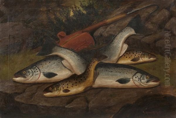 Salmon And Trout; Pike, Salmon And Trout (pair) Oil Painting by Roland Knight