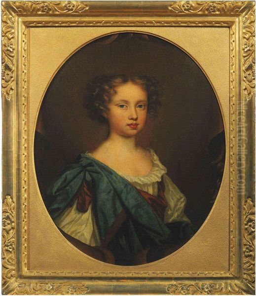 Portrait Of A Girl, Bust-length, In A White Chemise And Blue Mantle Oil Painting by Mary Beale