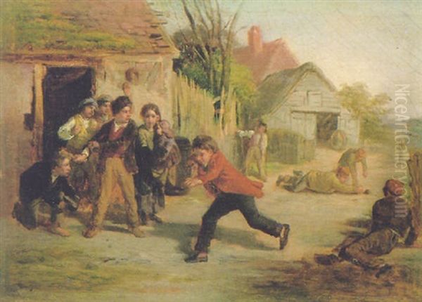 Children Playing In A Village Oil Painting by William Henry Knight