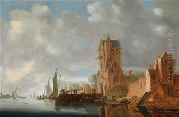 Flusslandschaft Mit Der Pellecussenpoort Bei Utrecht Oil Painting by Wouter Knijff