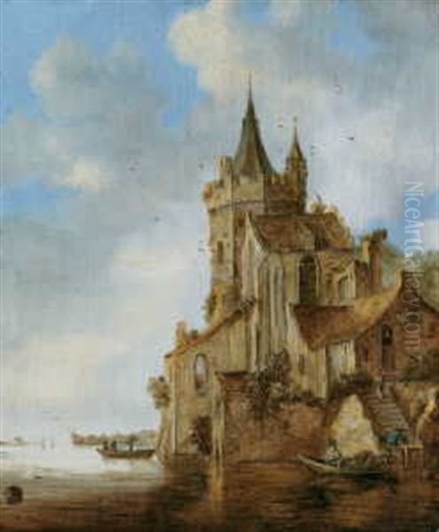 Kanallandschaft Mit Befestigungsanlage Oil Painting by Wouter Knijff