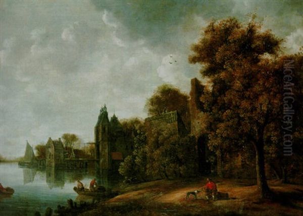 Flusslandschaft Mit Burg Oil Painting by Wouter Knijff