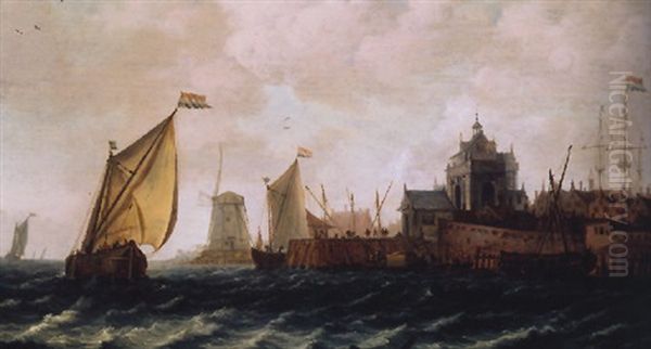 Schiffe Vor Der Kuste Von Dordrecht Oil Painting by Wouter Knijff