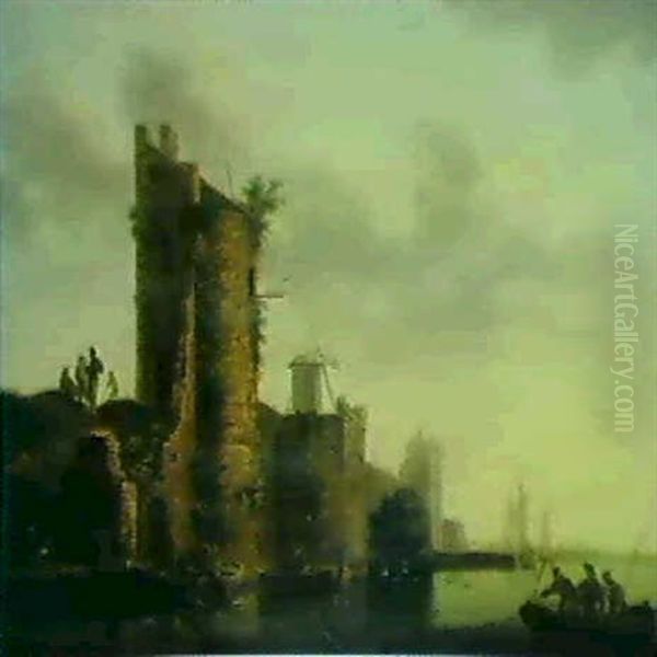 Flussufer Mit Stadtwall Oil Painting by Wouter Knijff