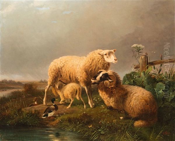 Family Of Sheep In Spring Oil Painting by August Knip