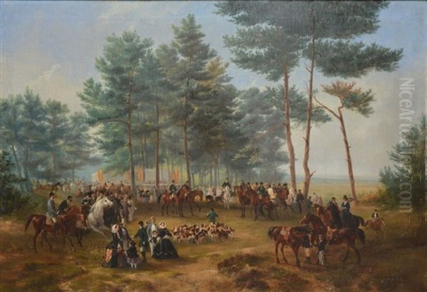 Depart De Chasse A Courre, Baden-baden Oil Painting by August Knip