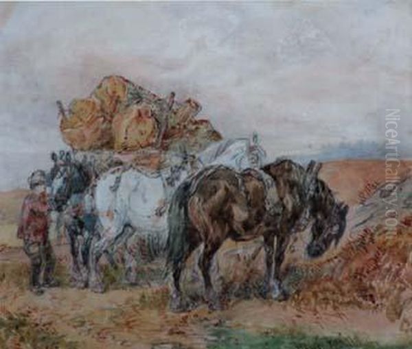 Rural Scenes With Figures And Horses Oil Painting by Henri Beall