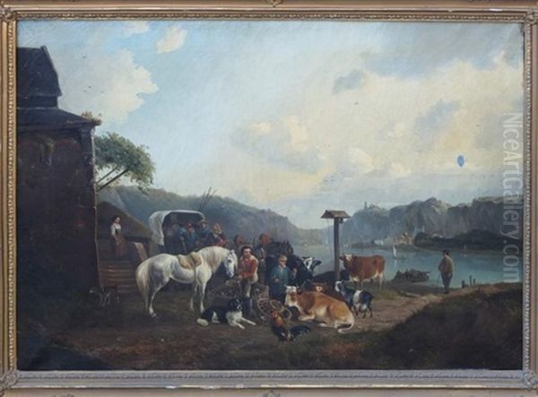 Le Passage Du Bac Oil Painting by August Knip