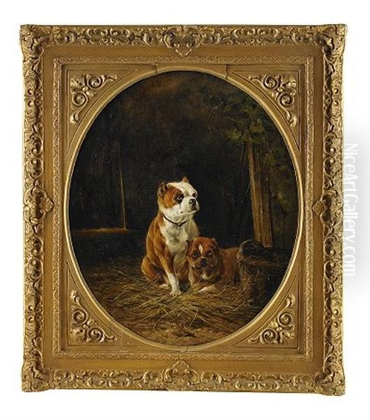 Stallinterior Med Tva Hundar Oil Painting by August Knip