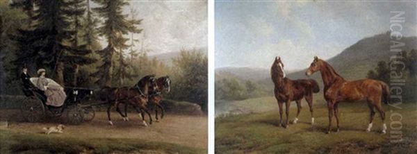 Carriage With Two Horses (+ Study Of Two Horses, 1860; 2 Works) Oil Painting by August Knip