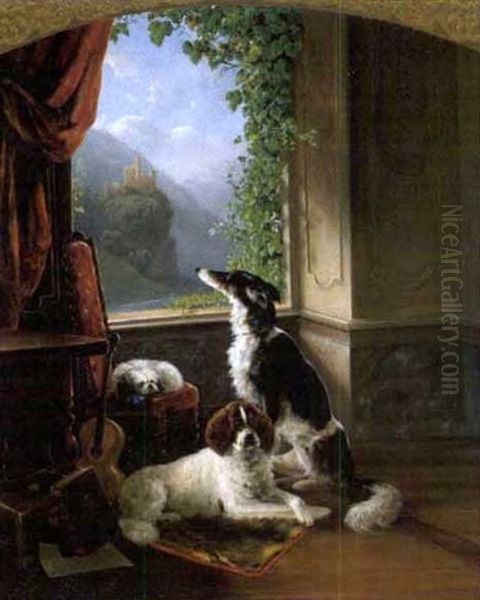 Drei Freunde Am Fenster Oil Painting by August Knip