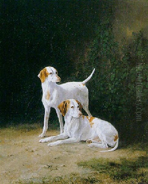 Two Hunting Dogs Oil Painting by August Knip