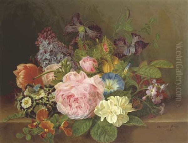 Mixed Flowers On A Ledge Oil Painting by Henriette Gertrude Knip