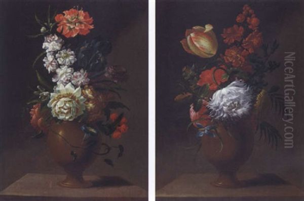 Blumenstilleben In Tonvase Auf Einer Steinbrustung Oil Painting by Henriette Gertrude Knip