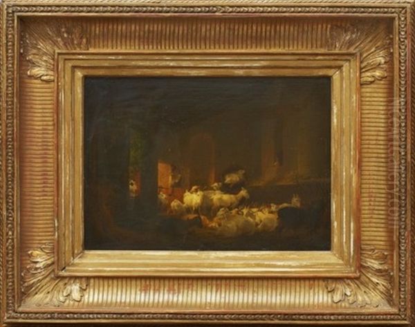 Stallinterior Med Getter Oil Painting by Joseph Augustus Knip