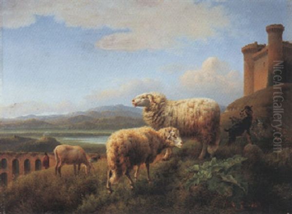 Rastende Schafherde In Italienischer Landschaft Oil Painting by Joseph Augustus Knip