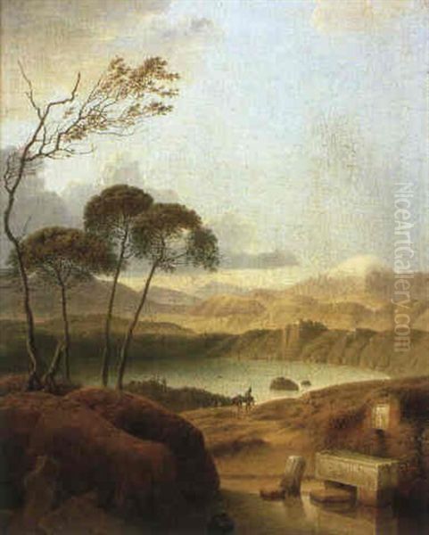 View Of Lake Albano Oil Painting by Joseph Augustus Knip