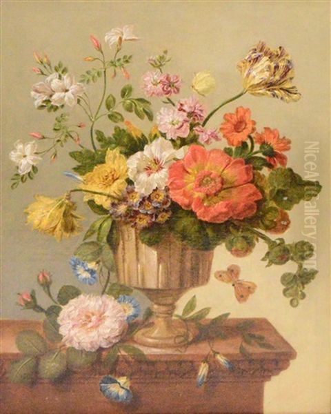 Still Life Study Of Flowers Upon A Ledge Oil Painting by Nicolas Frederik Knipp