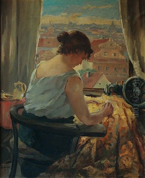 Dressmaker Oil Painting by Emanuel Knizek