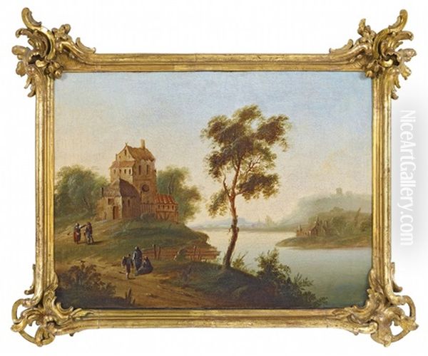 Two Landscapes On The Oder Oil Painting by Georg Wenzeslaus Von Knobelsdorff