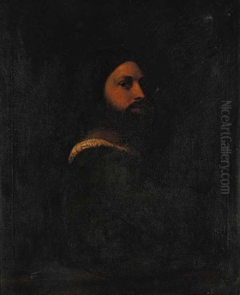 Portrait Of Aziosta By Tizian, The National Gallery Of London Oil Painting by Hans Knoechl