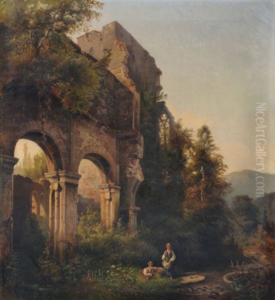 Abendliche Ruinenlandschaft Mit Schaferinnen Oil Painting by Waldemar Knoll