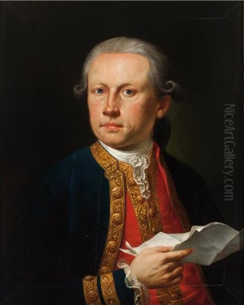 Portrait D'homme De Qualite Tenant Dans Sa Main Une Lettre Oil Painting by Martin Knoller