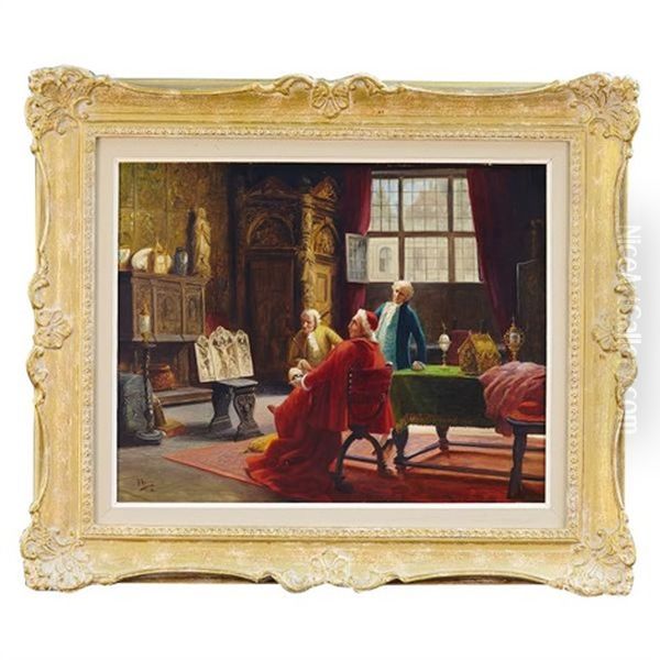 Cardinal Examining An Altar Piece Oil Painting by August Hermann Knoop