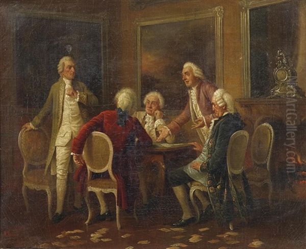 Diskutierende Herren Beim Kartenspiel Oil Painting by August Hermann Knoop