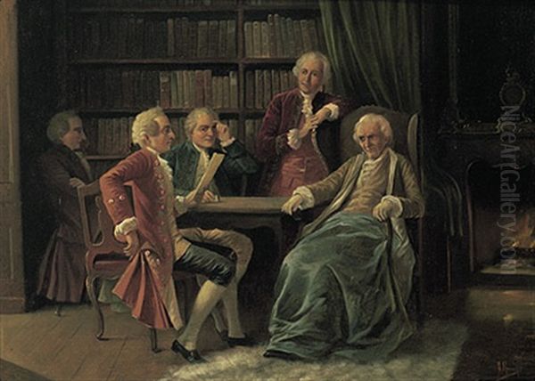 Herren Im Habit Des 18. Jh. Beim Lesen Eines Vertrages Oil Painting by August Hermann Knoop